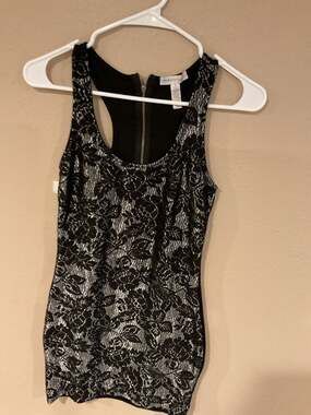 Silver and Black Metallic Floral Lace Racerback